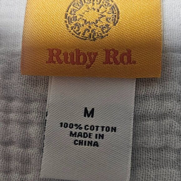 Ruby red Soft boho 100% cotton White crinkle front tie Vneck top M - Picture 5 of 5